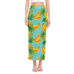 Banana Palm Leaf Pattern Print Side Slit Maxi Skirt