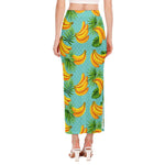 Banana Palm Leaf Pattern Print Side Slit Maxi Skirt