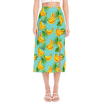 Banana Palm Leaf Pattern Print Side Slit Midi Skirt