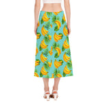 Banana Palm Leaf Pattern Print Side Slit Midi Skirt