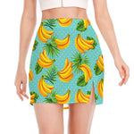 Banana Palm Leaf Pattern Print Side Slit Mini Skirt