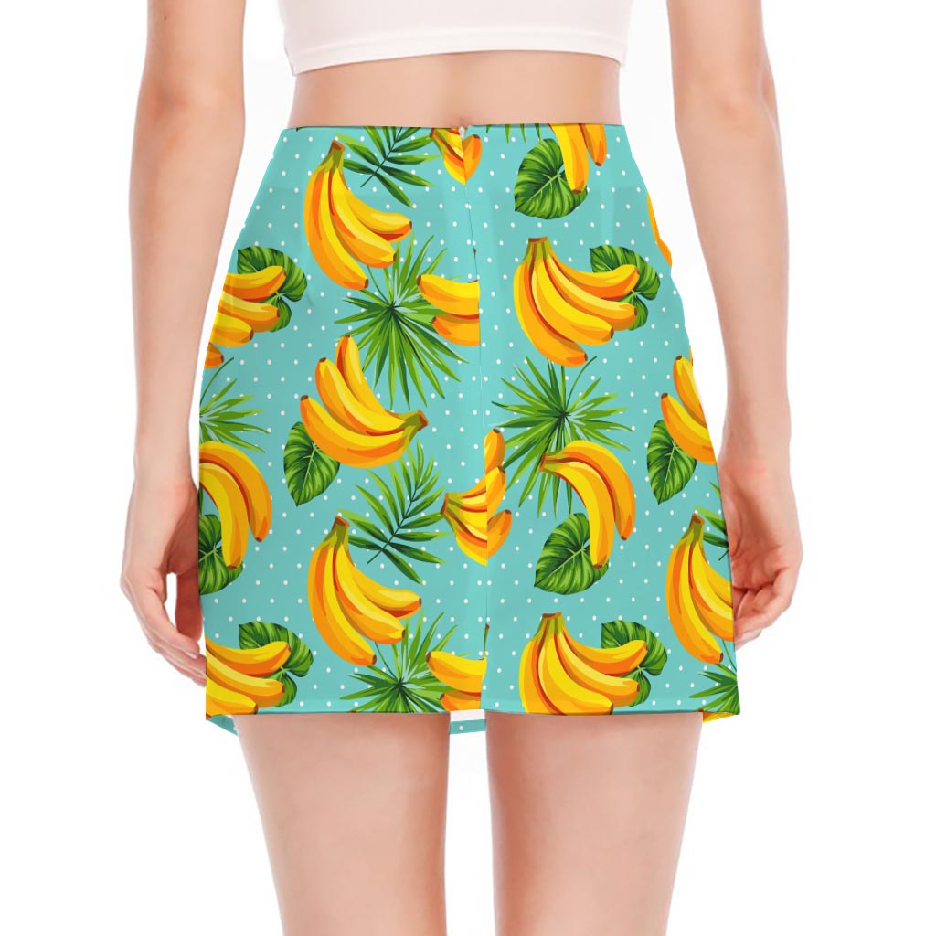 Banana Palm Leaf Pattern Print Side Slit Mini Skirt