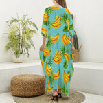 Banana Palm Leaf Pattern Print Silk V-Neck Kaftan Dress