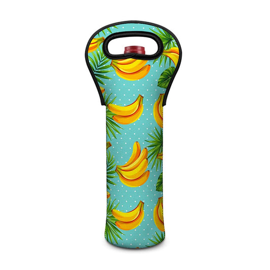 Banana Palm Leaf Pattern Print Single Neoprene Wine Tote