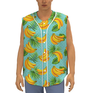 Banana Palm Leaf Pattern Print Sleeveless Baseball Jersey