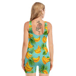 Banana Palm Leaf Pattern Print Sleeveless One Piece Swimsuit