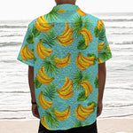 Banana Palm Leaf Pattern Print Textured Short Sleeve Shirt