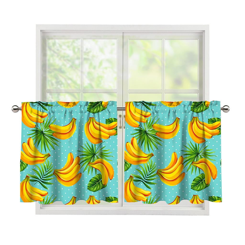 Banana Palm Leaf Pattern Print Tier Curtains