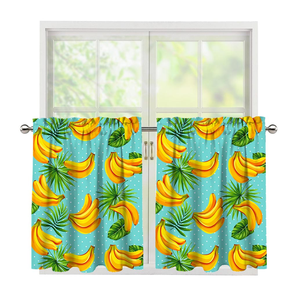 Banana Palm Leaf Pattern Print Tier Curtains