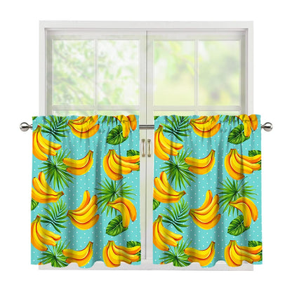 Banana Palm Leaf Pattern Print Tier Curtains
