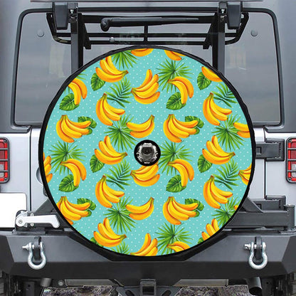 Banana Palm Leaf Pattern Print Tire Cover With Camera Hole