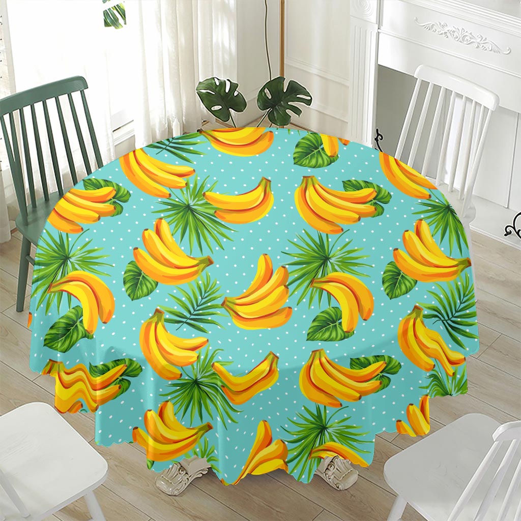 Banana Palm Leaf Pattern Print Waterproof Round Tablecloth