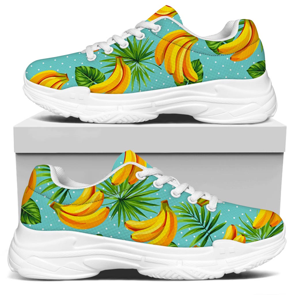 Banana Palm Leaf Pattern Print White Chunky Shoes