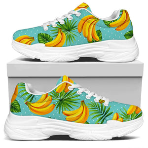 Banana Palm Leaf Pattern Print White Chunky Shoes