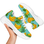 Banana Palm Leaf Pattern Print White Chunky Shoes