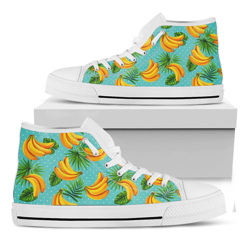 Banana Palm Leaf Pattern Print White High Top Sneakers