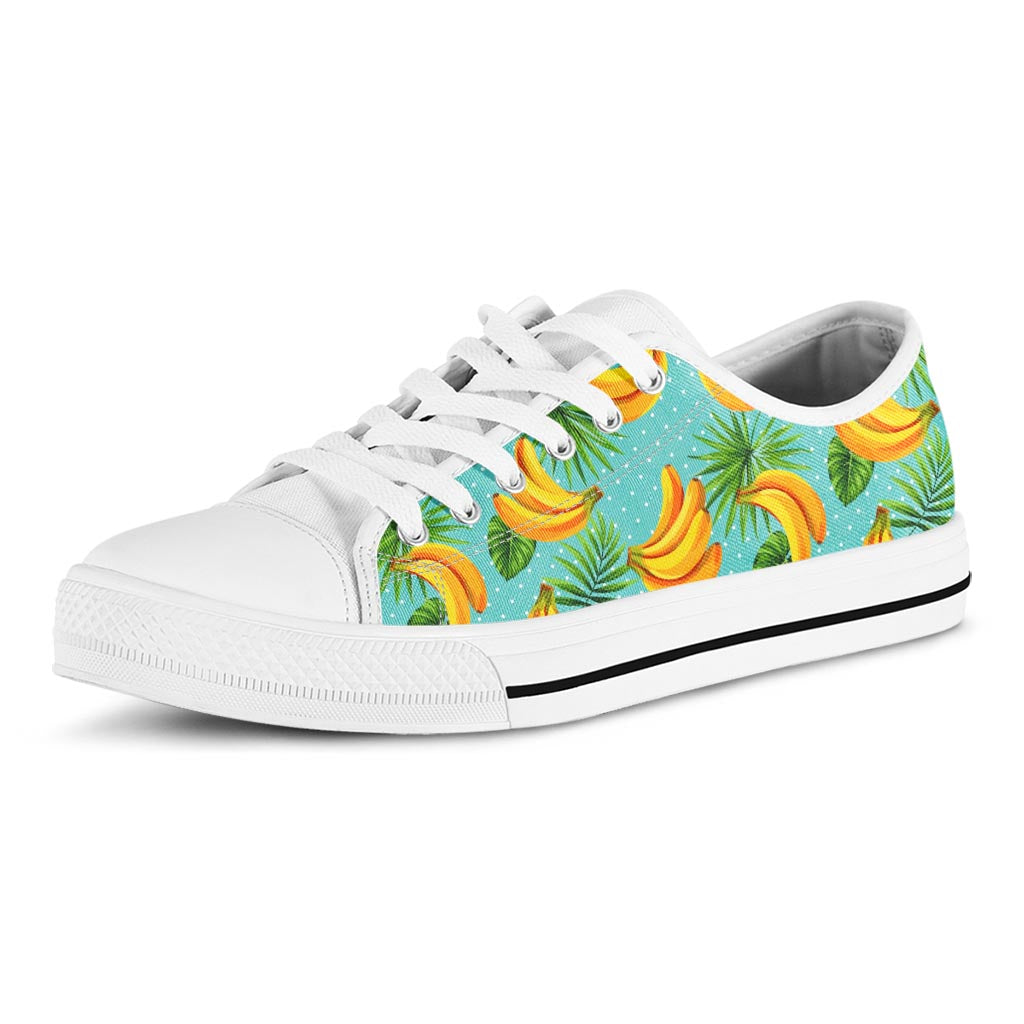 Banana Palm Leaf Pattern Print White Low Top Sneakers