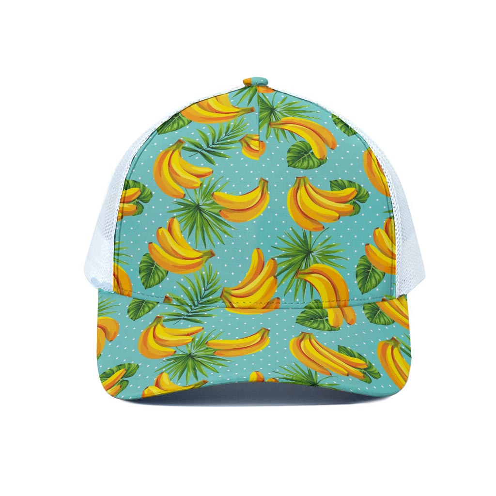 Banana Palm Leaf Pattern Print White Mesh Trucker Cap