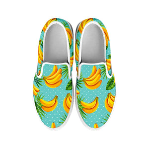 Banana Palm Leaf Pattern Print White Slip On Sneakers