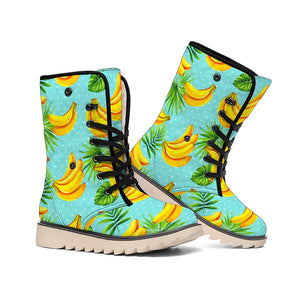 Banana Palm Leaf Pattern Print Winter Boots