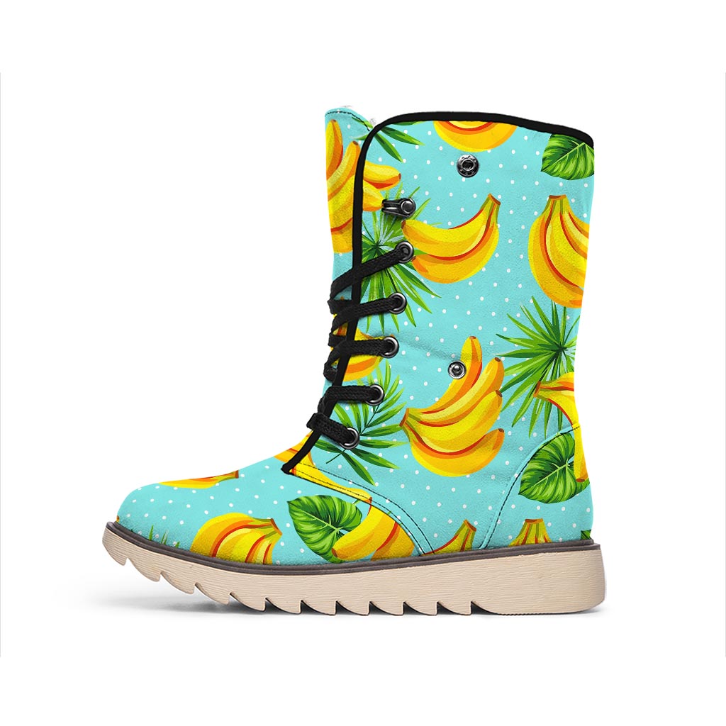 Banana Palm Leaf Pattern Print Winter Boots