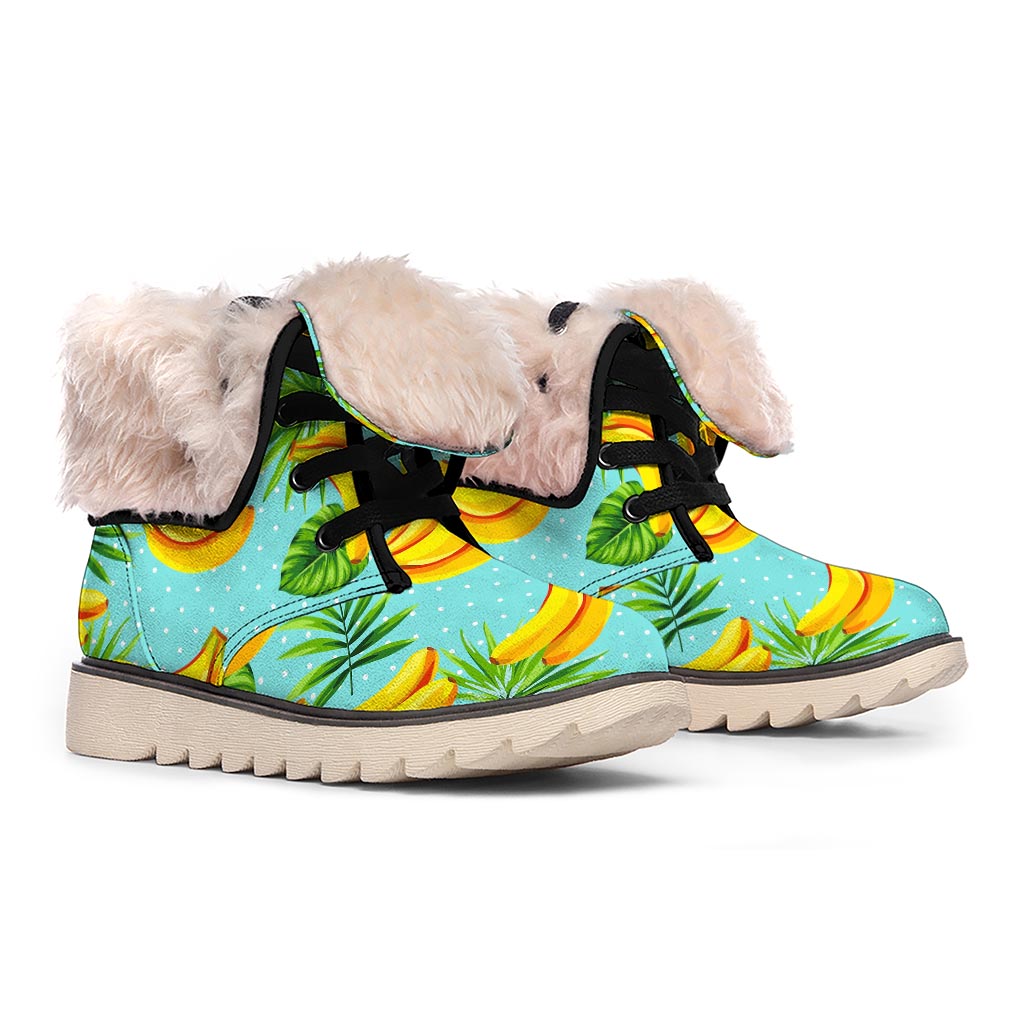 Banana Palm Leaf Pattern Print Winter Boots