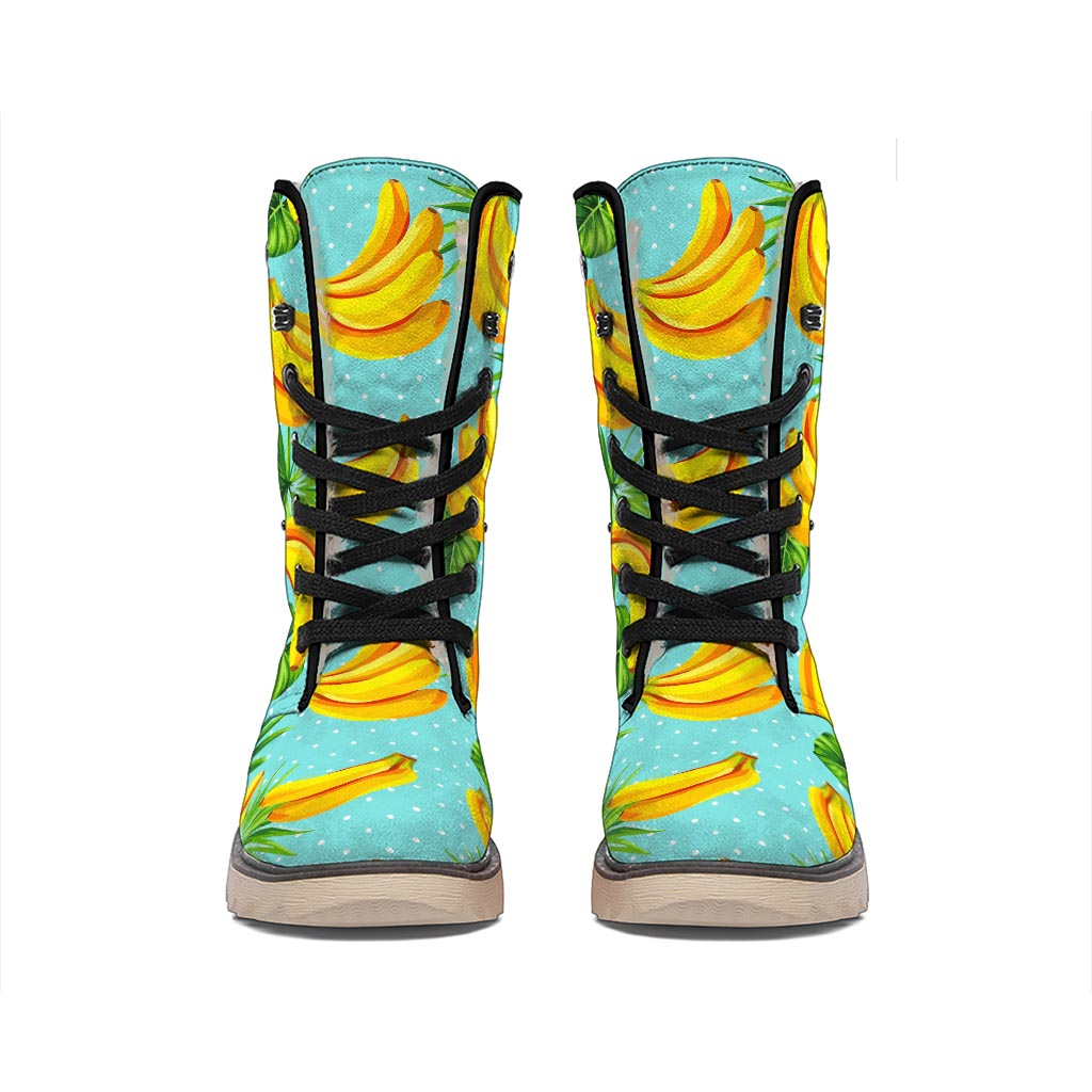 Banana Palm Leaf Pattern Print Winter Boots