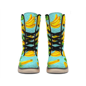 Banana Palm Leaf Pattern Print Winter Boots
