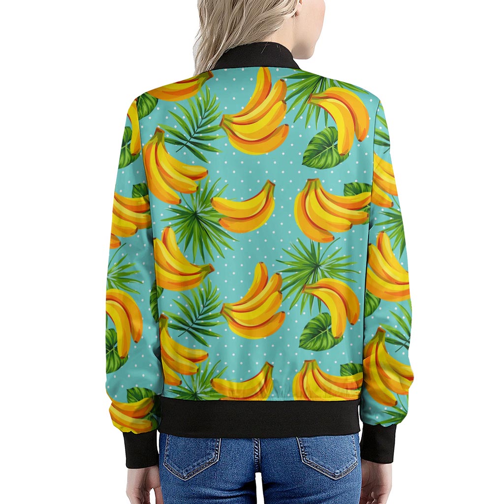 Banana Palm Leaf Pattern Print Women's Bomber Jacket