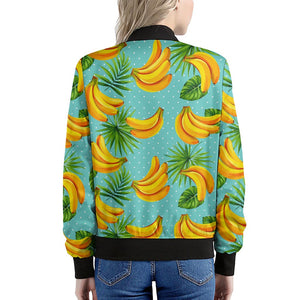 Banana Palm Leaf Pattern Print Women's Bomber Jacket