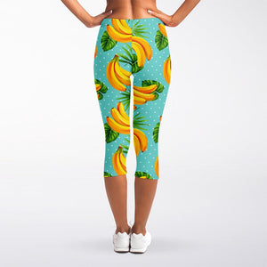 Banana Palm Leaf Pattern Print Women's Capri Leggings