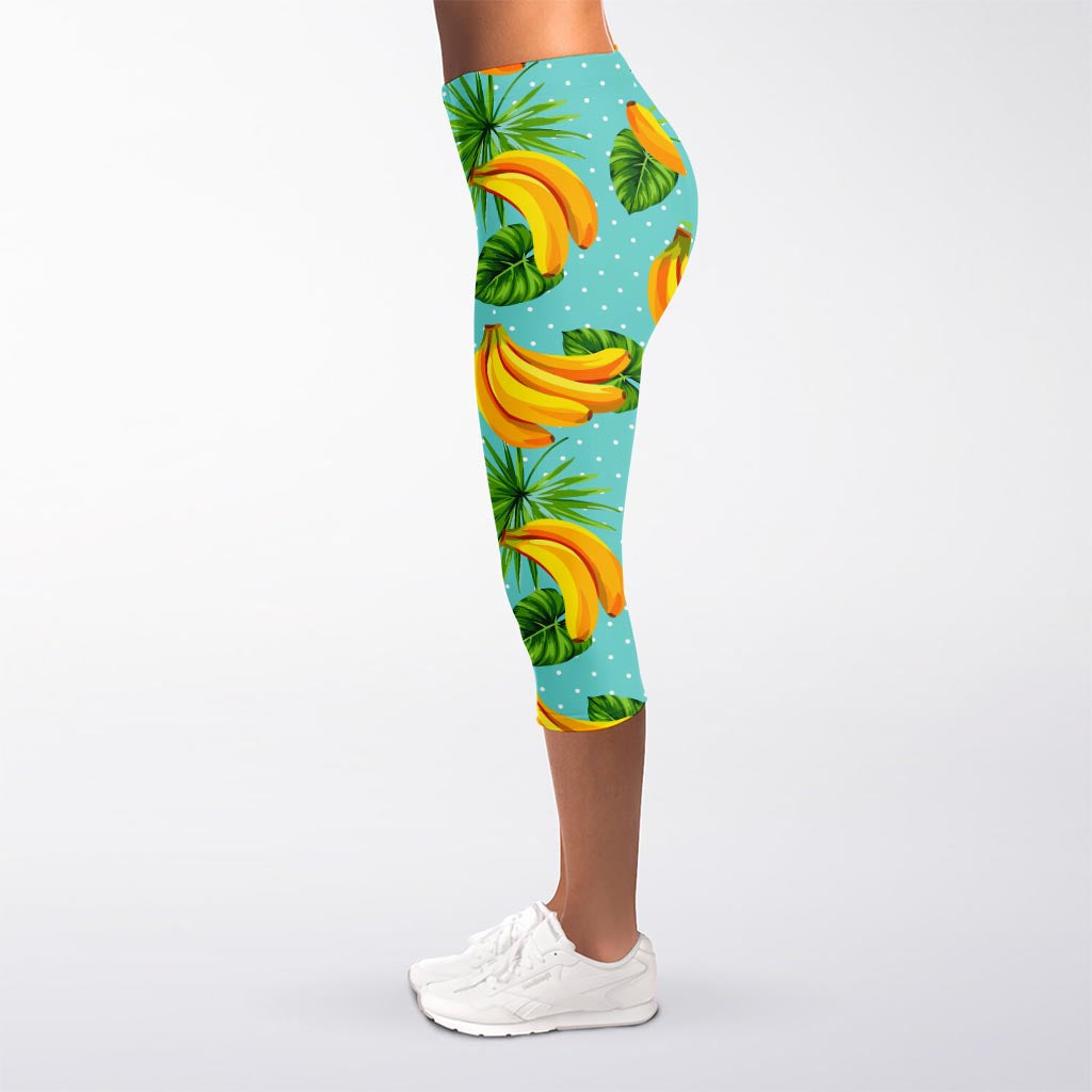 Banana Palm Leaf Pattern Print Women's Capri Leggings