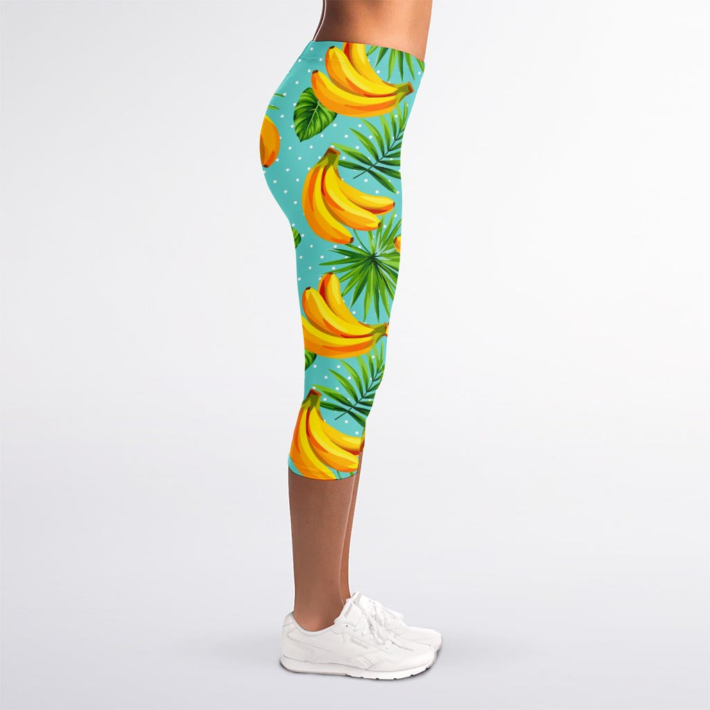 Banana Palm Leaf Pattern Print Women's Capri Leggings