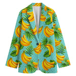 Banana Palm Leaf Pattern Print Women's Cotton Blazer