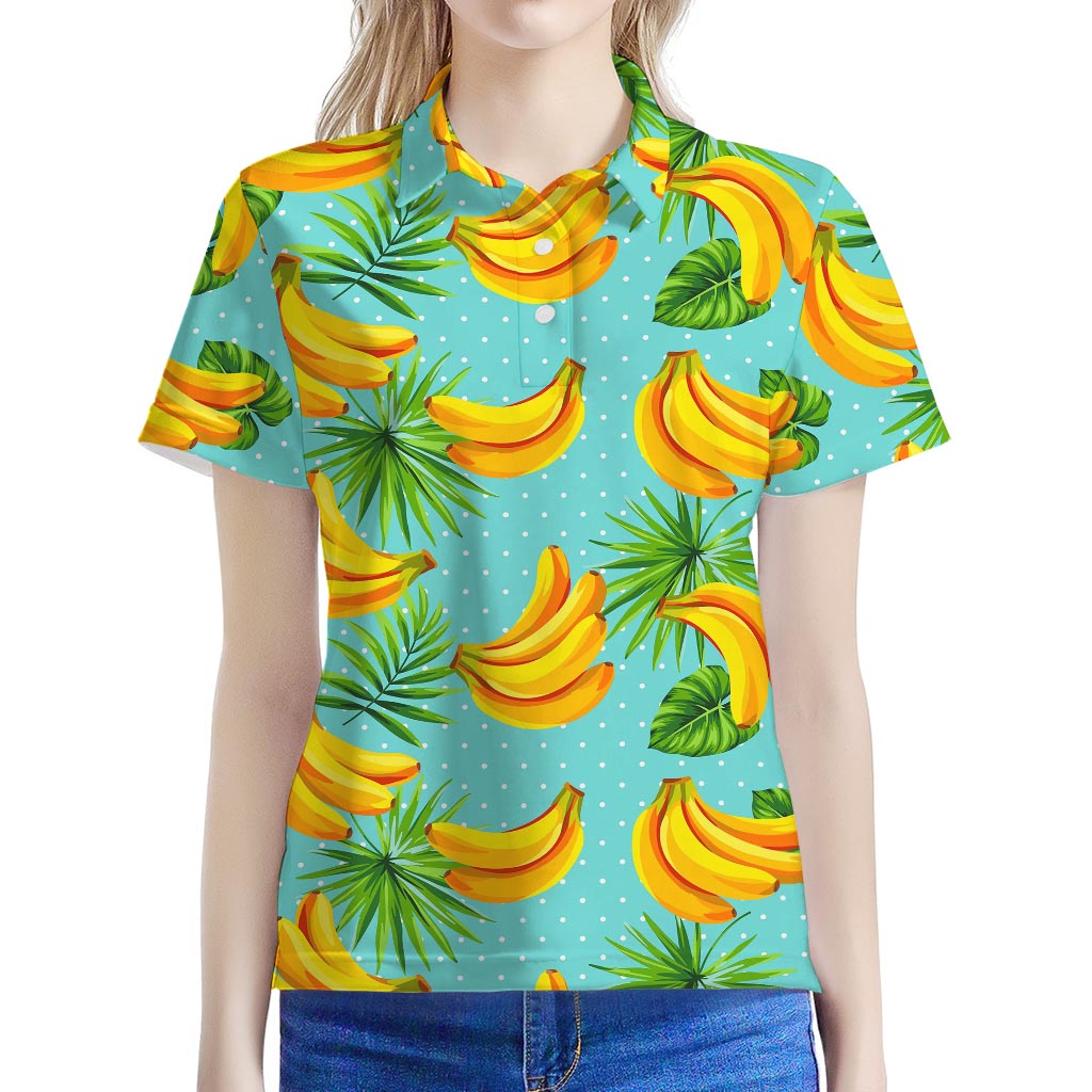 Banana Palm Leaf Pattern Print Women's Polo Shirt