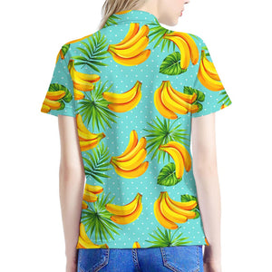 Banana Palm Leaf Pattern Print Women's Polo Shirt