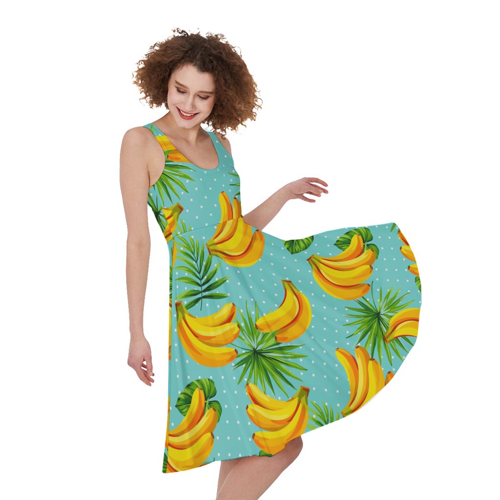 Banana Palm Leaf Pattern Print Women's Sleeveless Dress