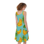 Banana Palm Leaf Pattern Print Women's Sleeveless Dress