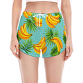 Banana Palm Leaf Pattern Print Women's Split Running Shorts