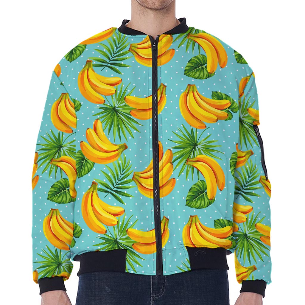 Banana Palm Leaf Pattern Print Zip Sleeve Bomber Jacket