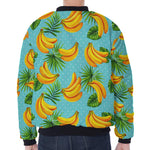 Banana Palm Leaf Pattern Print Zip Sleeve Bomber Jacket