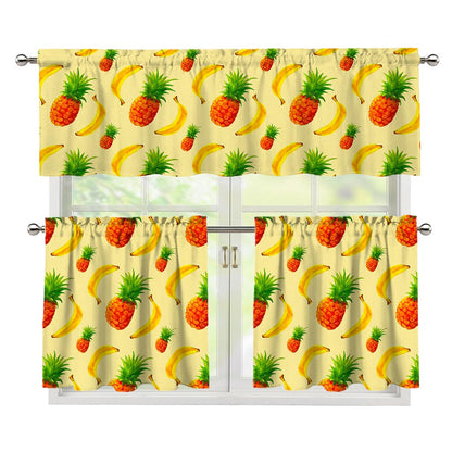 Banana Pineapple Pattern Print 3 Piece Kitchen Curtains