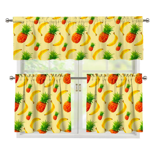 Banana Pineapple Pattern Print 3 Piece Kitchen Curtains