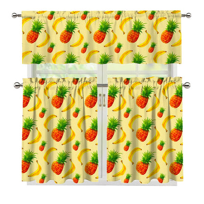 Banana Pineapple Pattern Print 3 Piece Kitchen Curtains