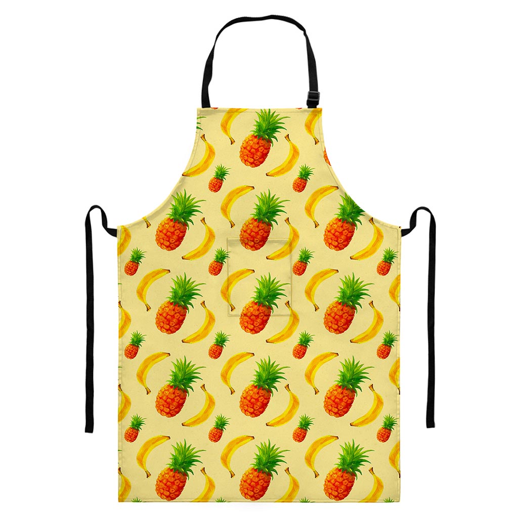 Banana Pineapple Pattern Print Bib Apron With Pocket