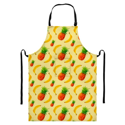 Banana Pineapple Pattern Print Bib Apron With Pocket
