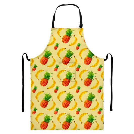 Banana Pineapple Pattern Print Bib Apron With Pocket