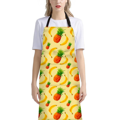 Banana Pineapple Pattern Print Bib Apron With Pocket