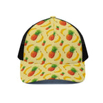 Banana Pineapple Pattern Print Black Mesh Trucker Cap