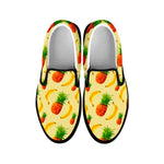 Banana Pineapple Pattern Print Black Slip On Sneakers